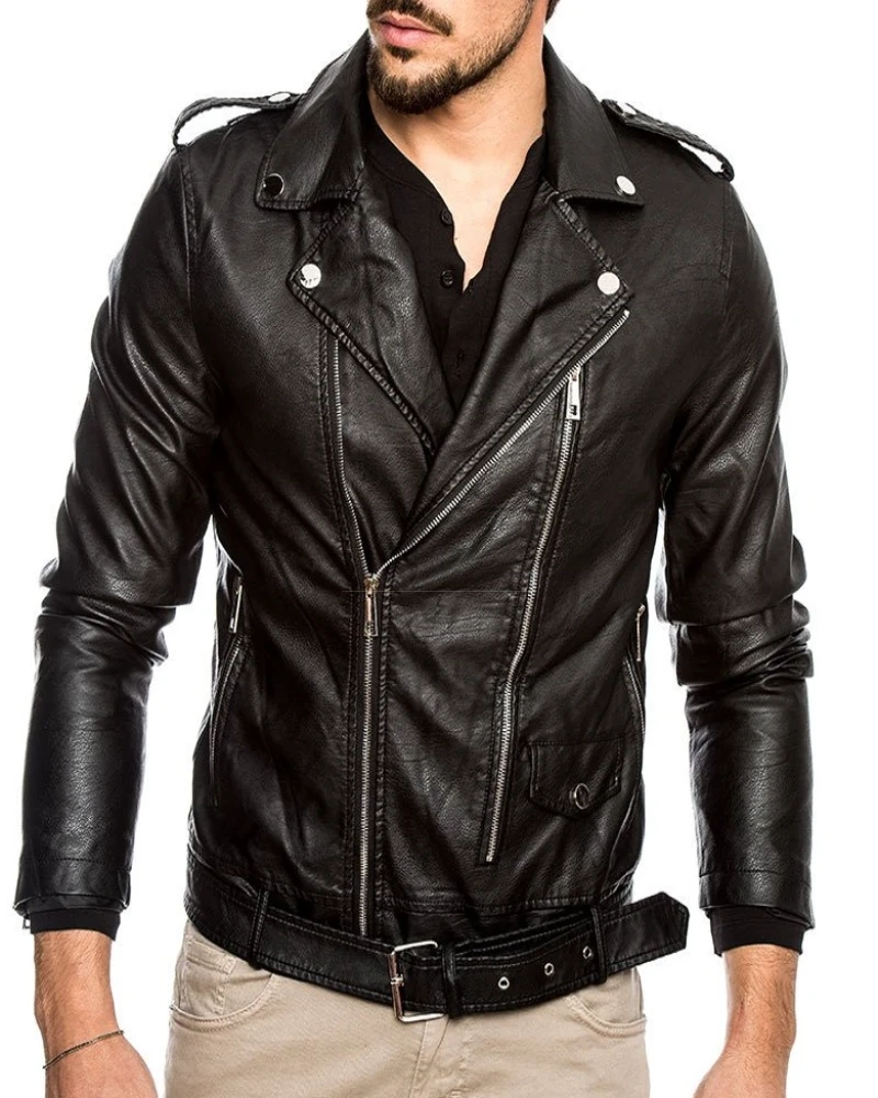 Basic Black Leather Jacket For Men - image 3