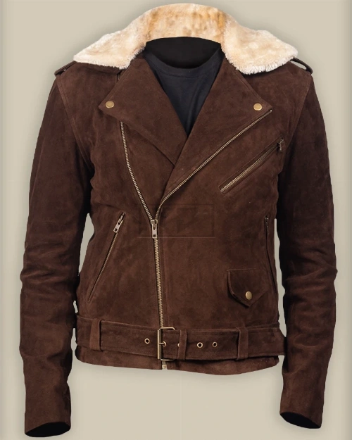 Men Brown Suede Shearling Jacket - image 1