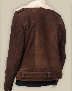Men Brown Suede Shearling Jacket - image 2
