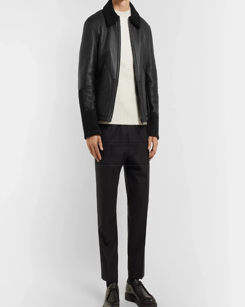 Men Black Sheepskin Leather Jacket - image 1