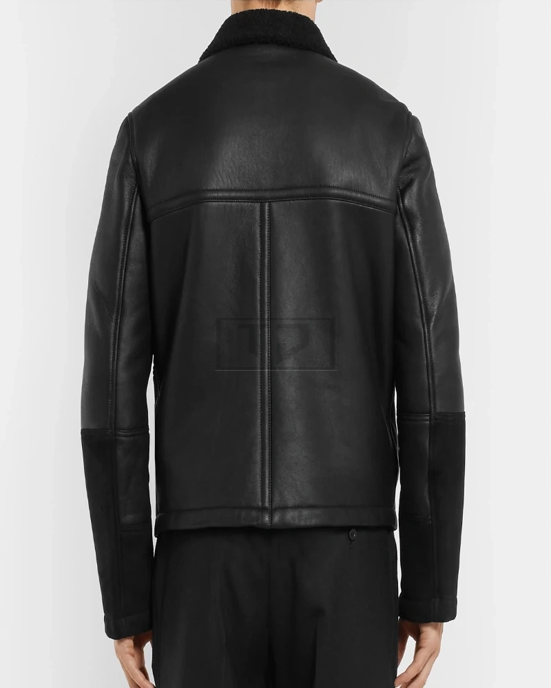 Men Black Sheepskin Leather Jacket - image 2