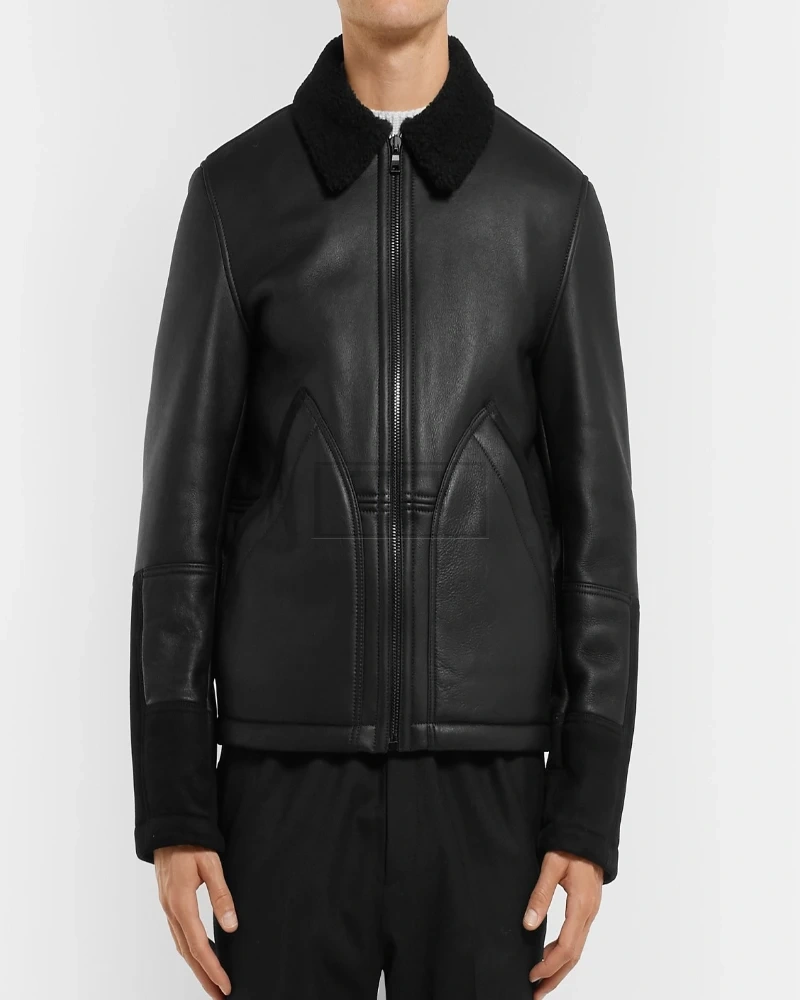 Men Black Sheepskin Leather Jacket - image 3