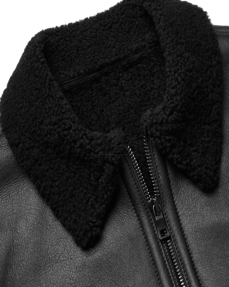 Men Black Sheepskin Leather Jacket - image 4
