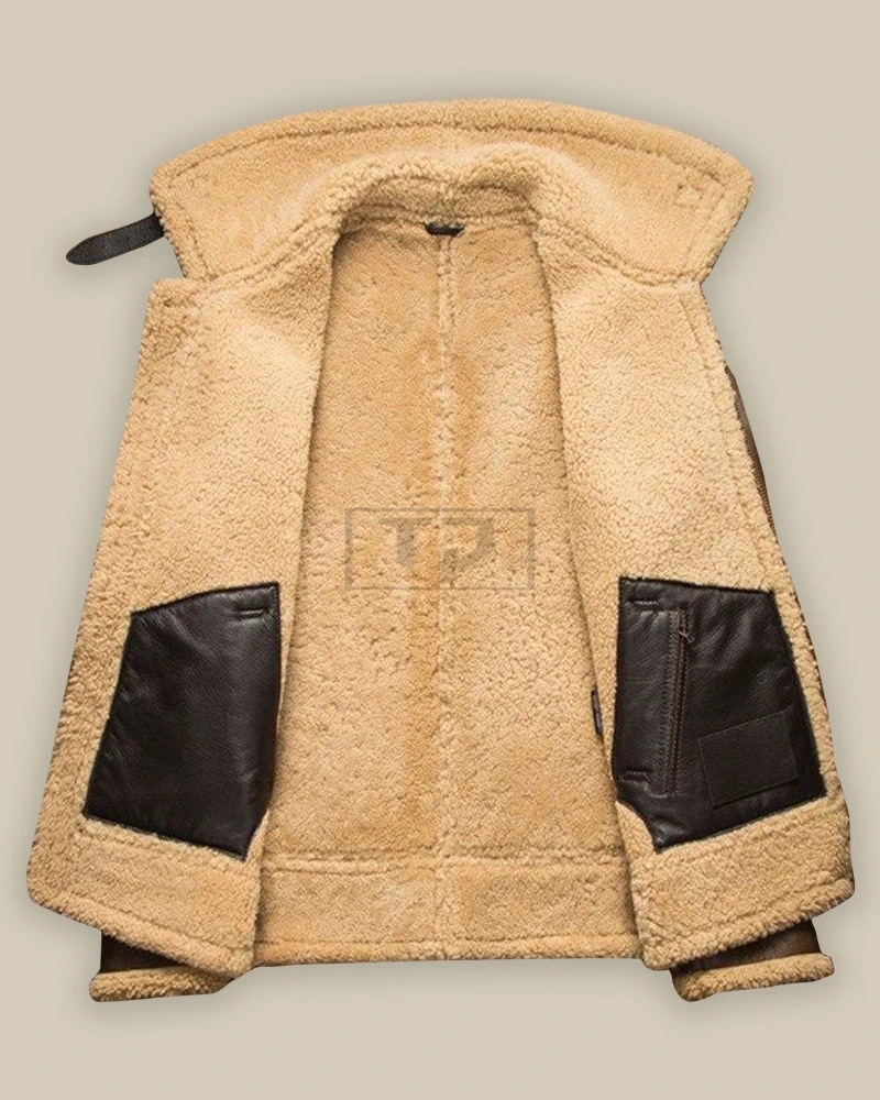 Men Brown Bomber Shearling Jacket - image 2