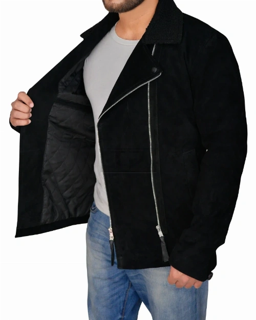 Men Black Suede Biker Jacket - image 4