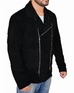 Men Black Suede Biker Jacket - image 3