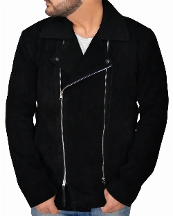 Men Black Suede Biker Jacket - image 5