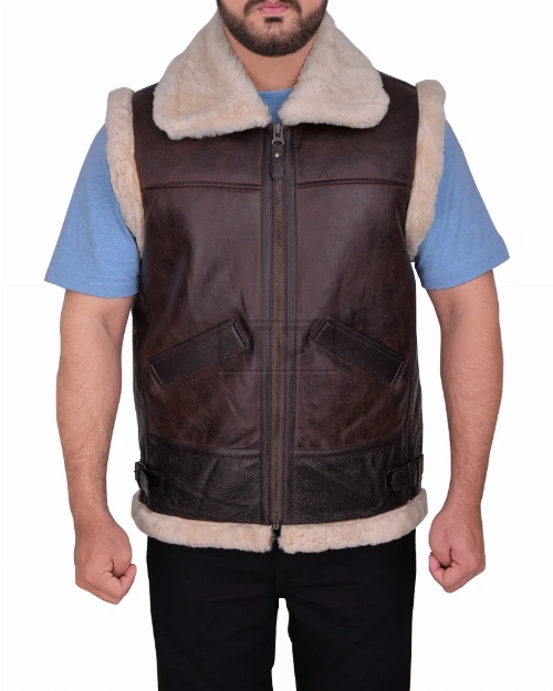 Men Sheepskin Brown Vest - image 1