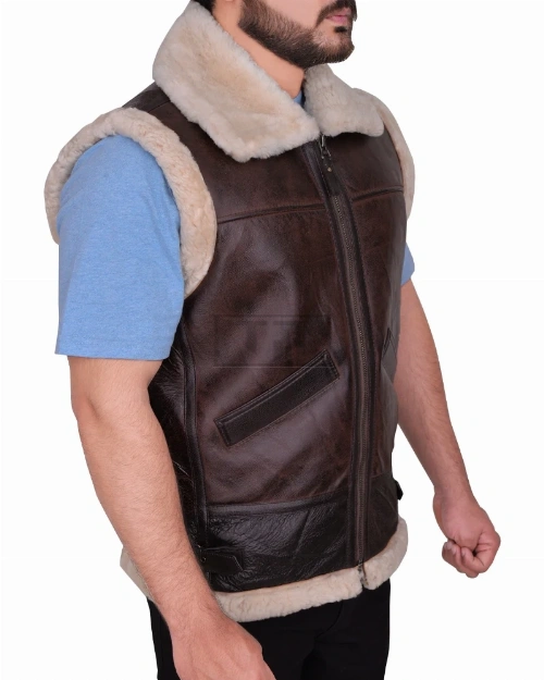 Men Sheepskin Brown Vest - image 3