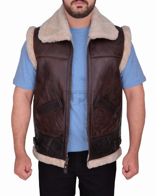 Men Sheepskin Brown Vest - image 5