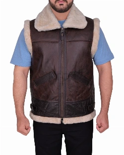 Men Sheepskin Brown Vest - image 1