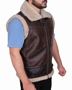 Men Sheepskin Brown Vest - image 3