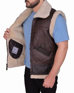 Men Sheepskin Brown Vest - image 4
