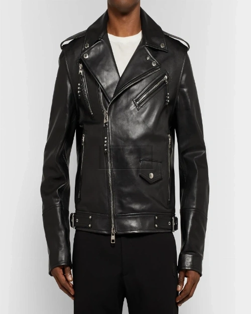 Men Metal Black Biker Jacket - image 3