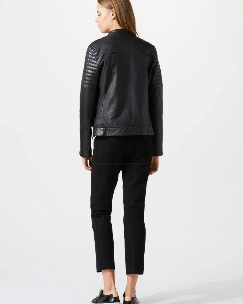 Women Coal Black Leather Jacket - image 2