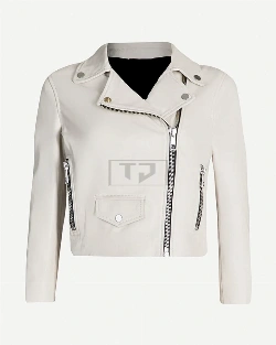 Women Snow White Biker Jacket - image 4