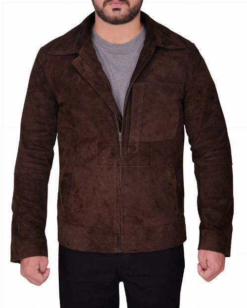Men Dark Brown Suede Leather Jacket - image 5