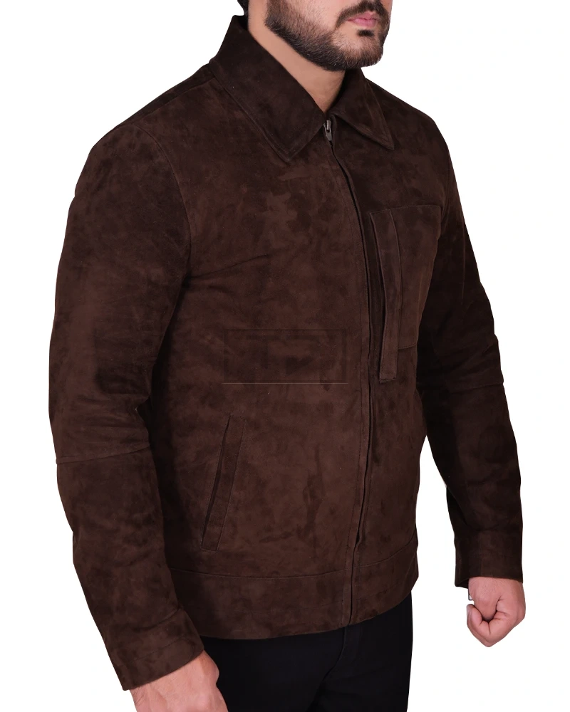Men Dark Brown Suede Leather Jacket - image 3