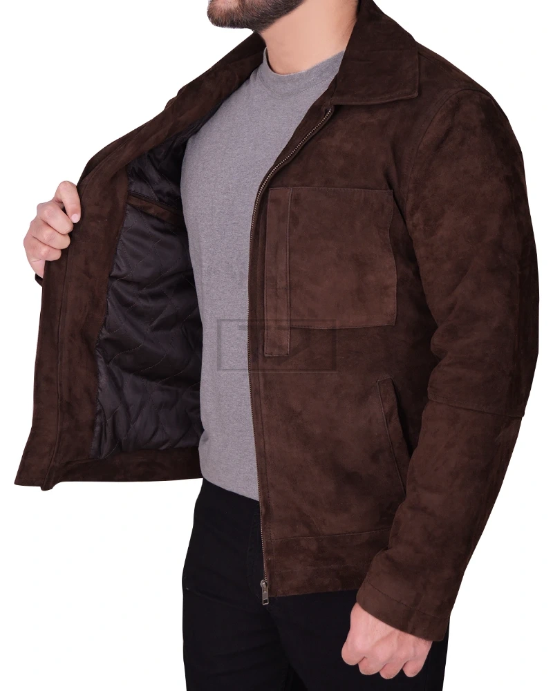 Men Dark Brown Suede Leather Jacket - image 4