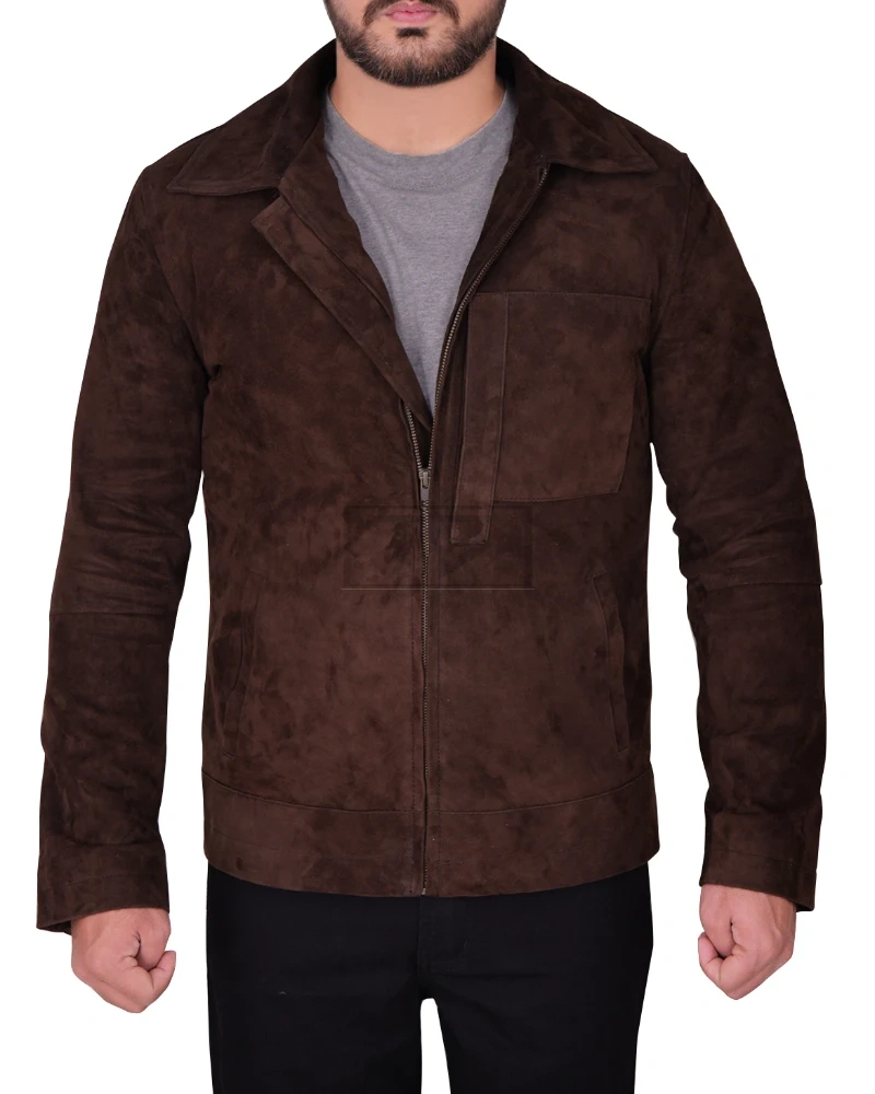Men Dark Brown Suede Leather Jacket - image 5