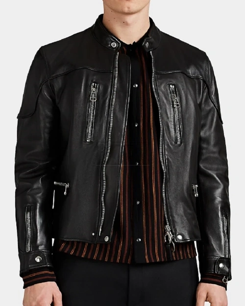 Men Classic Black Biker Jacket - image 3