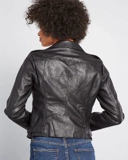 Women Glossy Black Leather Jacket - image 2
