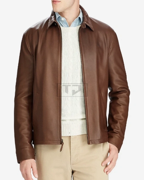 Men Bison Brown Leather Jacket - image 3