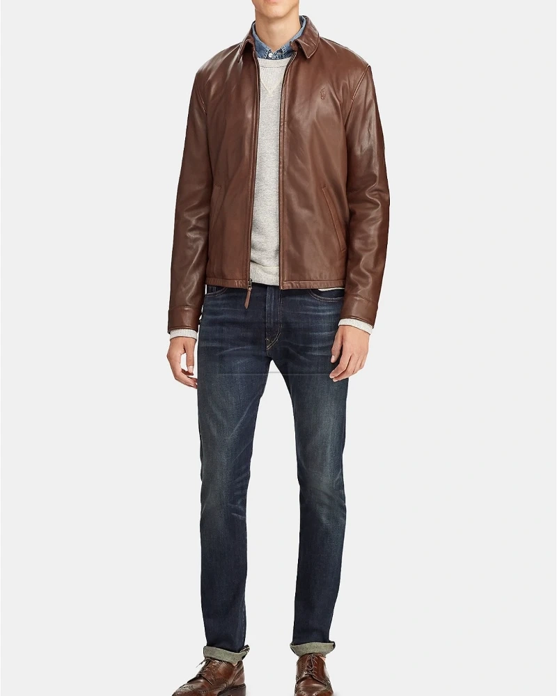 Men Bison Brown Leather Jacket - image 1