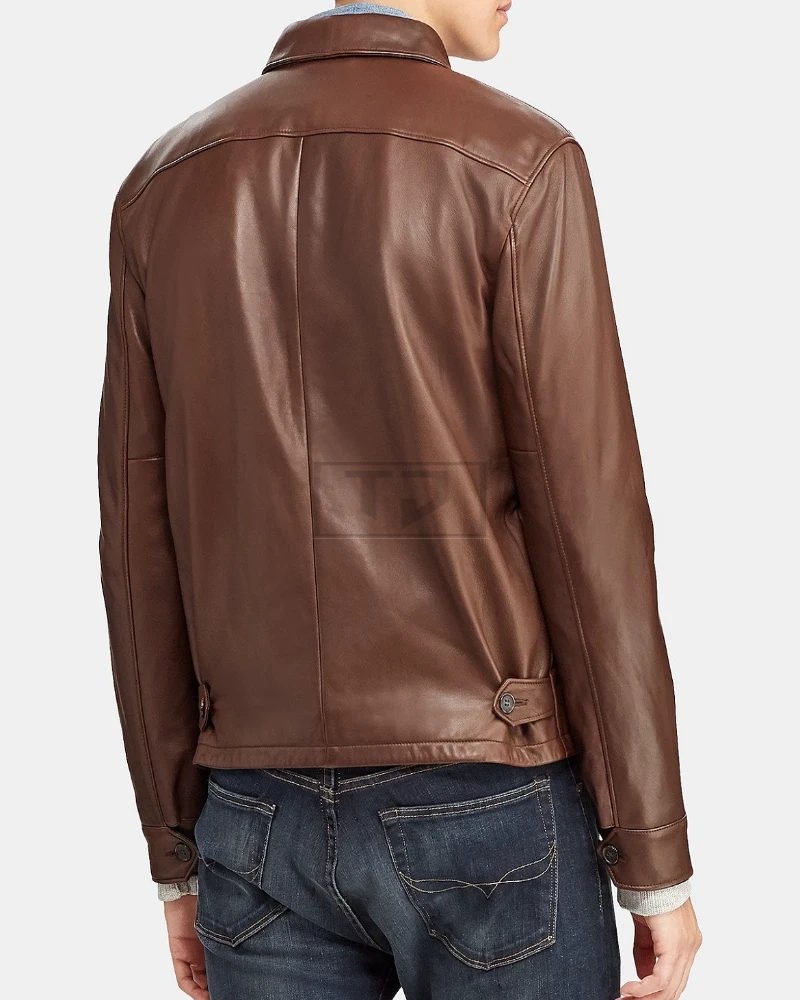 Men Bison Brown Leather Jacket - image 2