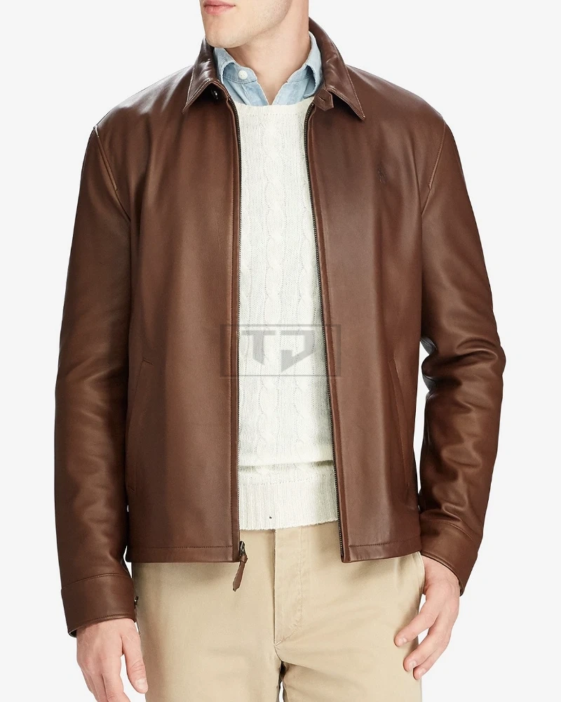 Men Bison Brown Leather Jacket - image 3