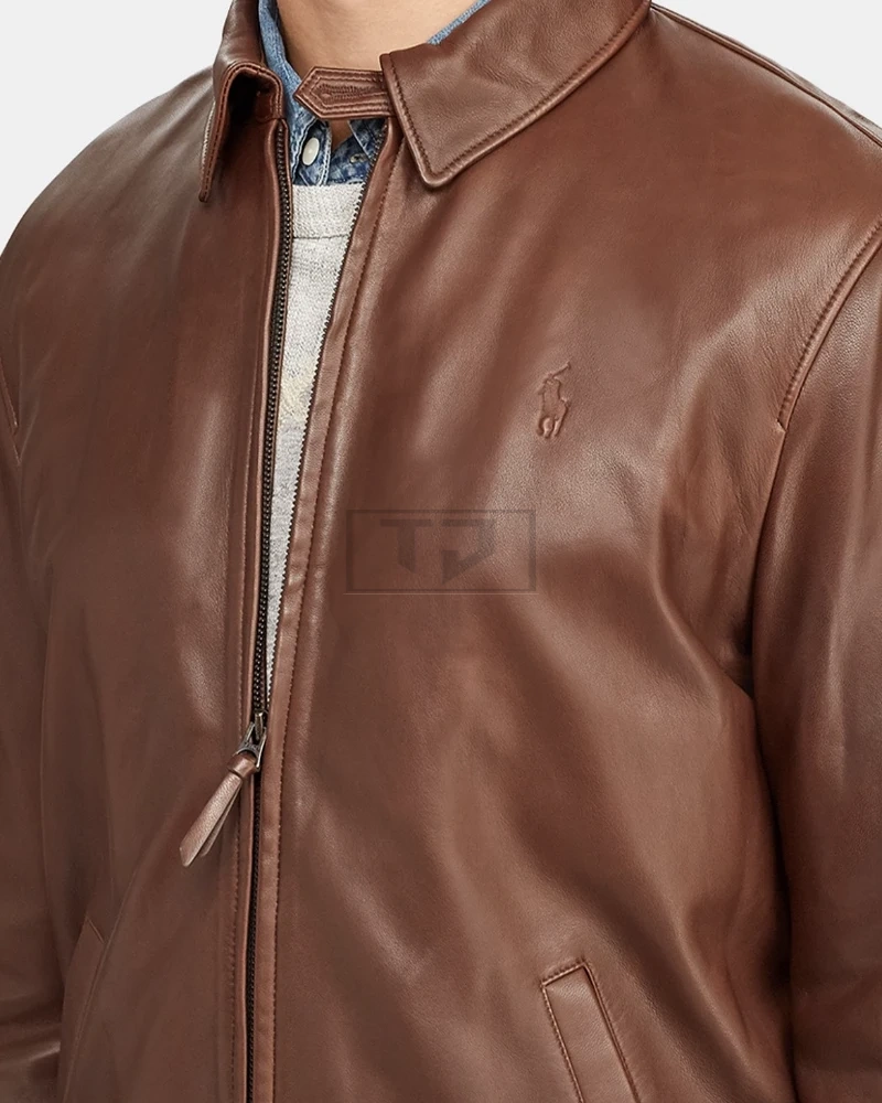 Men Bison Brown Leather Jacket - image 4