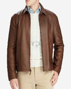 Men Bison Brown Leather Jacket - image 3