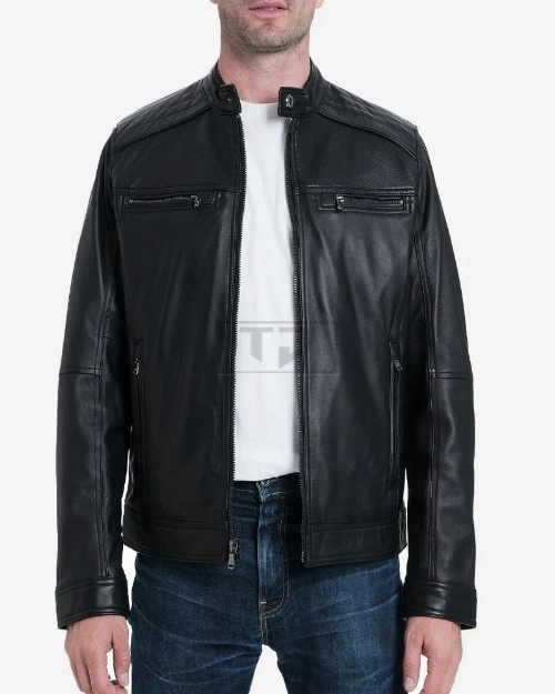 Men Ink Black Biker Leather Jacket - image 1