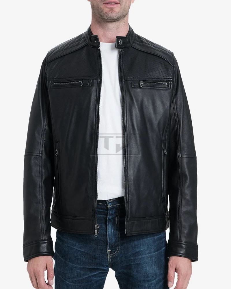 Men Ink Black Biker Leather Jacket - image 1