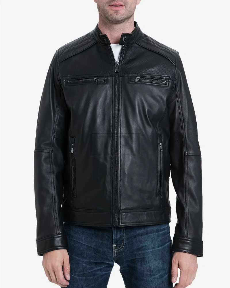 Men Ink Black Biker Leather Jacket - image 3