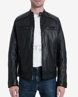 Men Ink Black Biker Leather Jacket - image 1