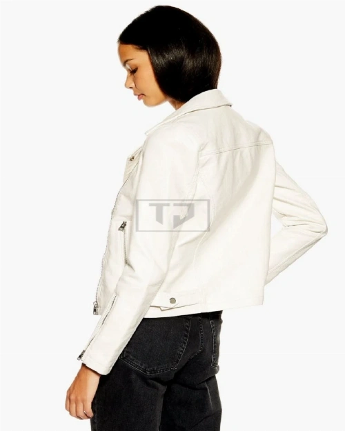 Women White Motorcycle Leather Jacket - image 2