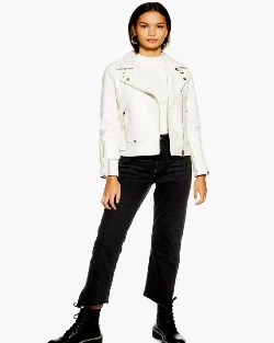 Women White Motorcycle Leather Jacket - image 1