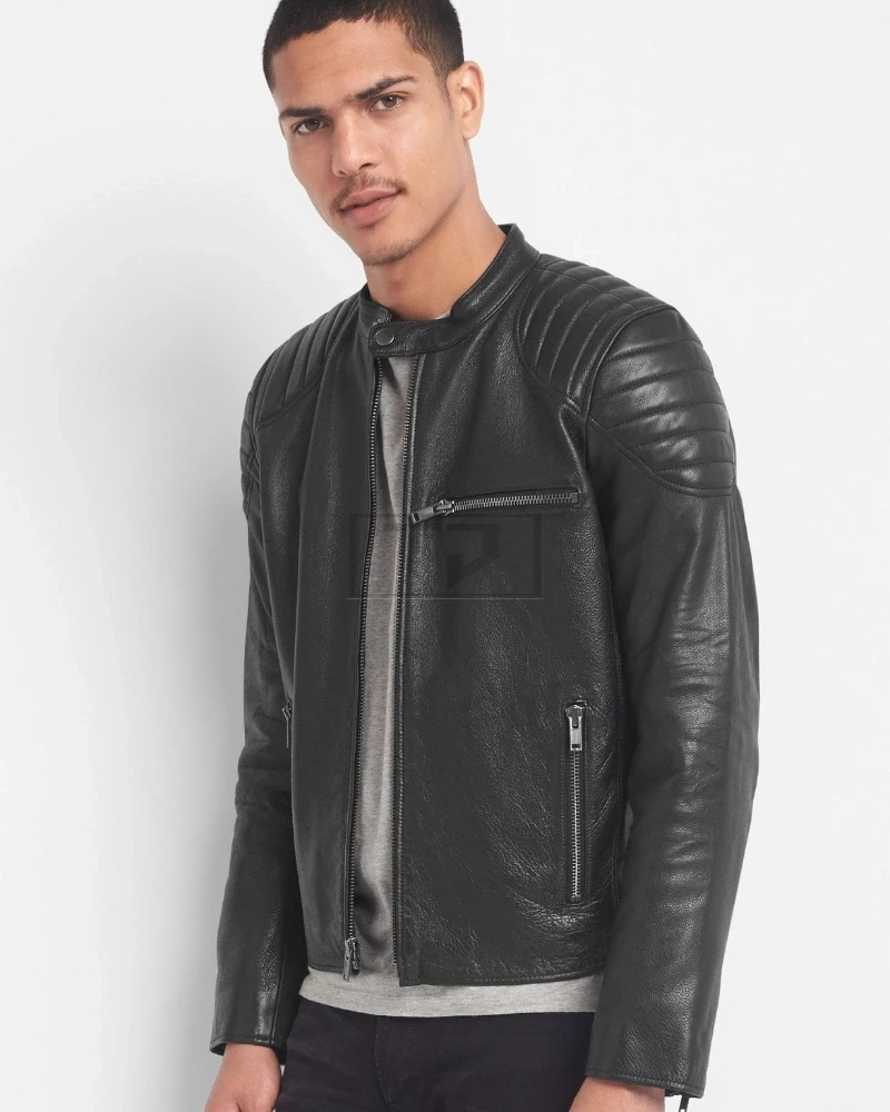 Men's Jet Black Biker Leather Jacket - image 1