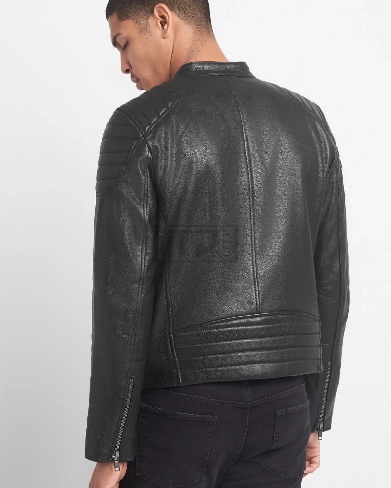 Men's Jet Black Biker Leather Jacket - image 2