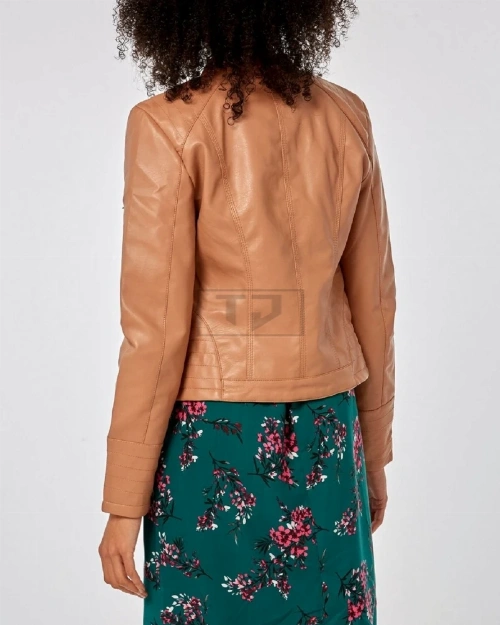Women Slim Fit Brown Leather Jacket - image 2