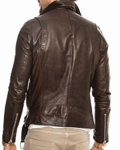 Men Pecan Brown Biker Leather Jacket - image 2