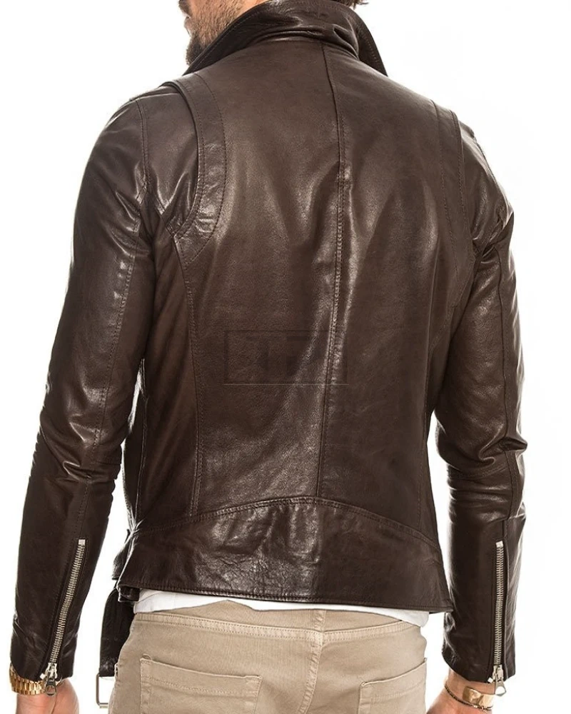Men Pecan Brown Biker Leather Jacket - image 2