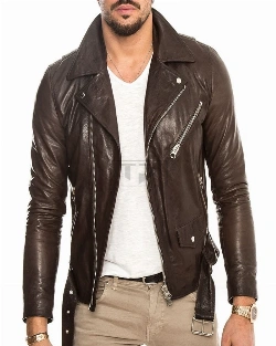 Men Pecan Brown Biker Leather Jacket - image 4
