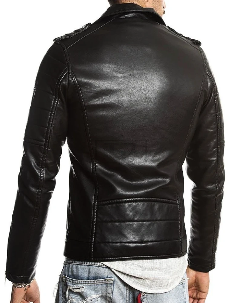 Men Raven Black Biker Leather Jacket - image 2