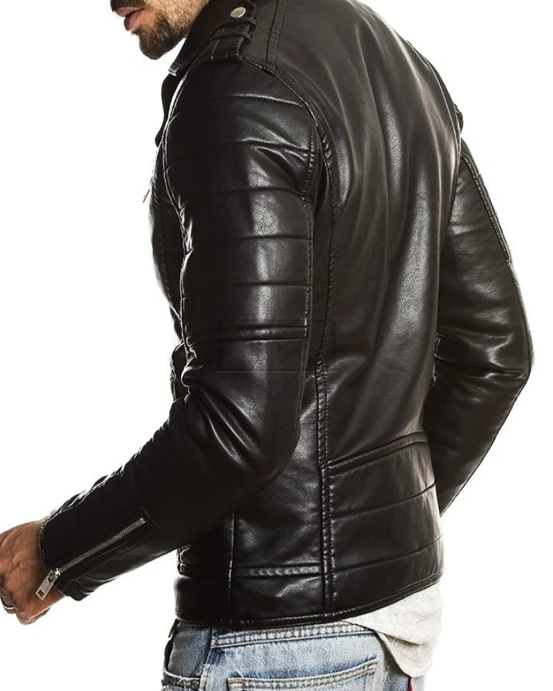 Men Raven Black Biker Leather Jacket - image 4