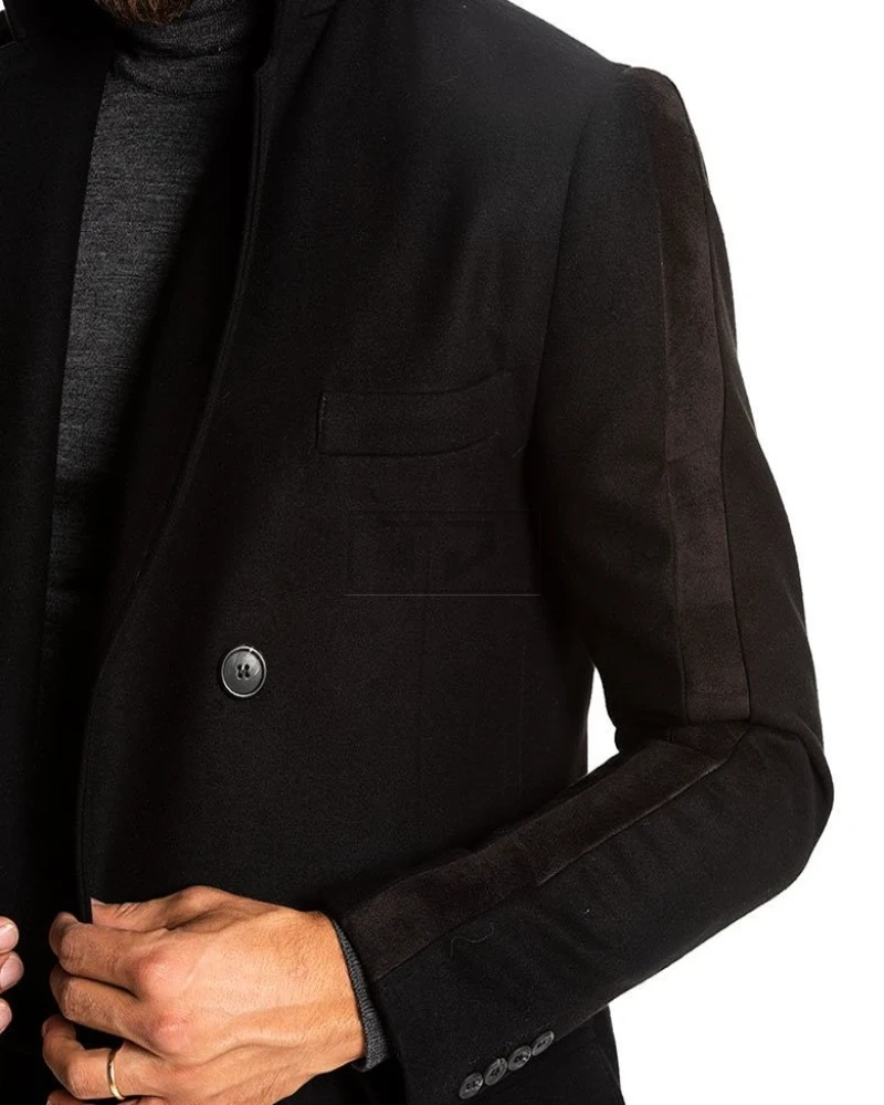 Men Black Wool Walker Coat - image 5