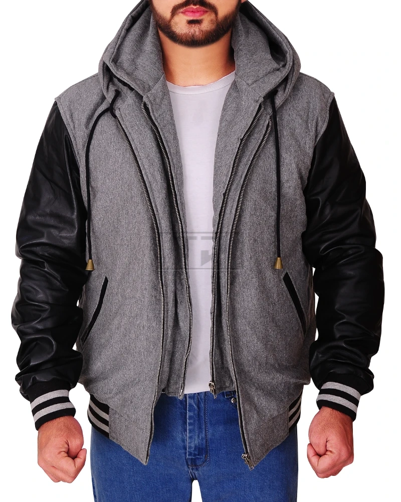 Men Double Hoodie Grey Jacket - image 1