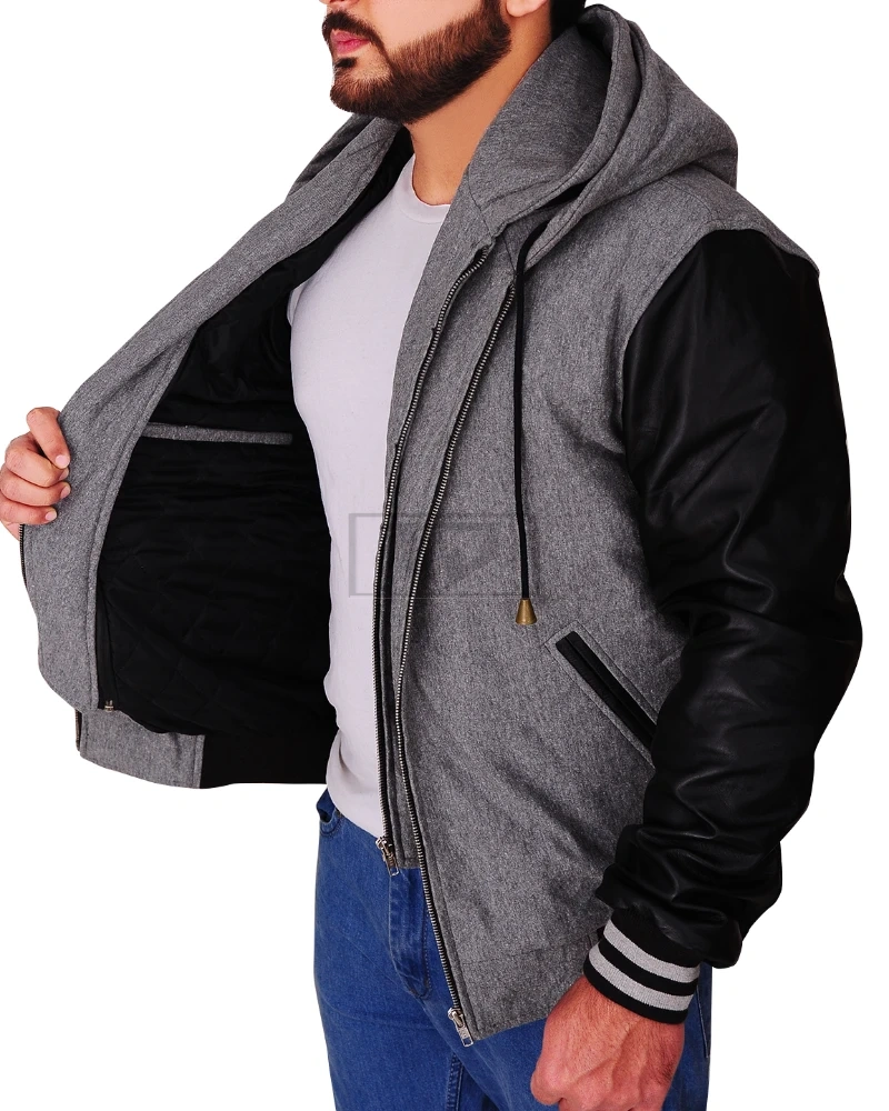 Men Double Hoodie Grey Jacket - image 4