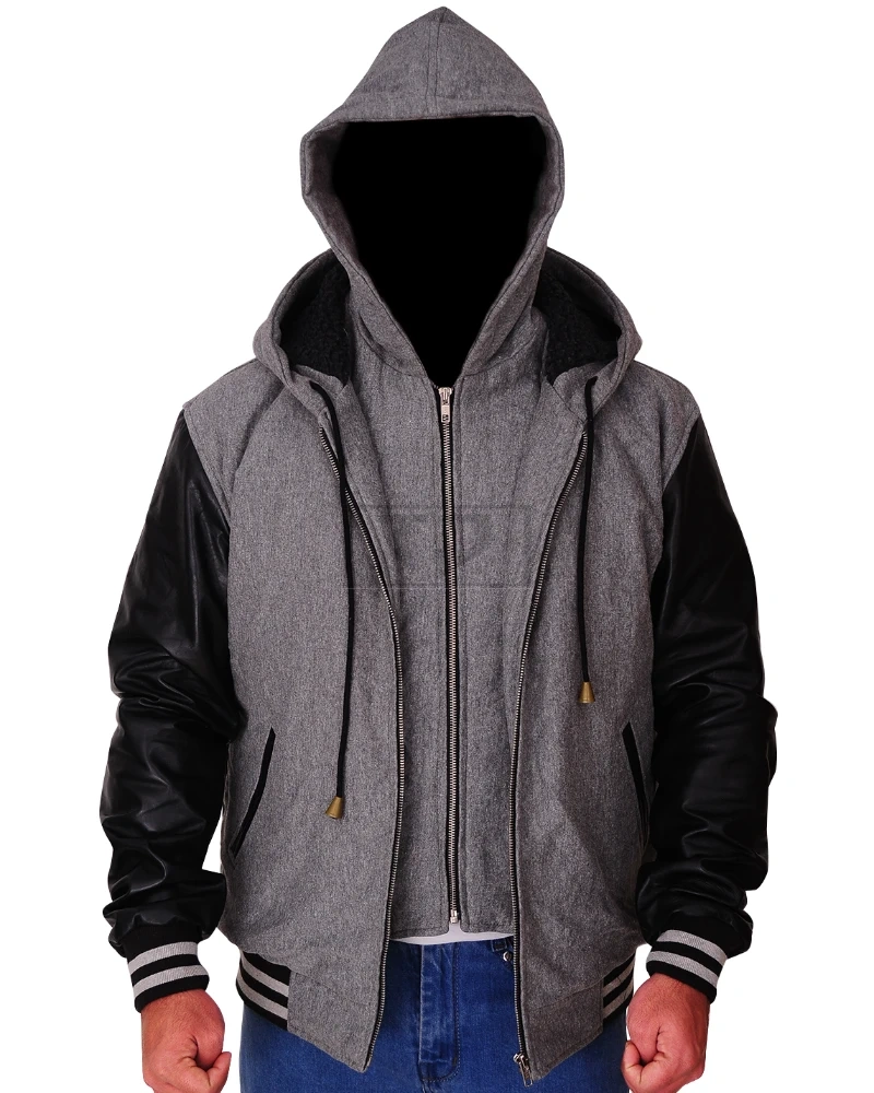 Men Double Hoodie Grey Jacket - image 6